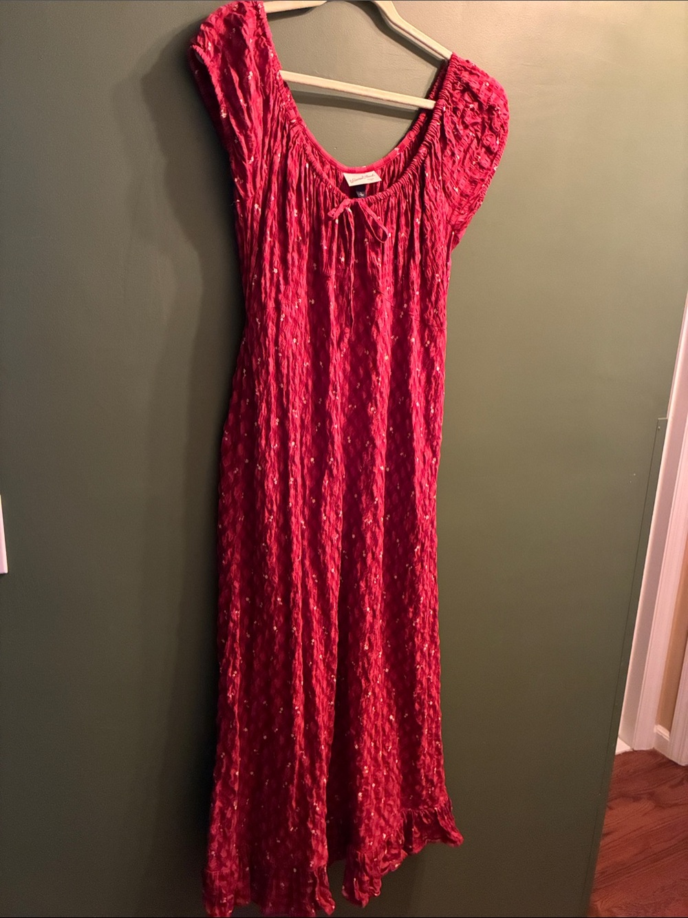 Red Textured Maxi Dress with Cap Sleeves